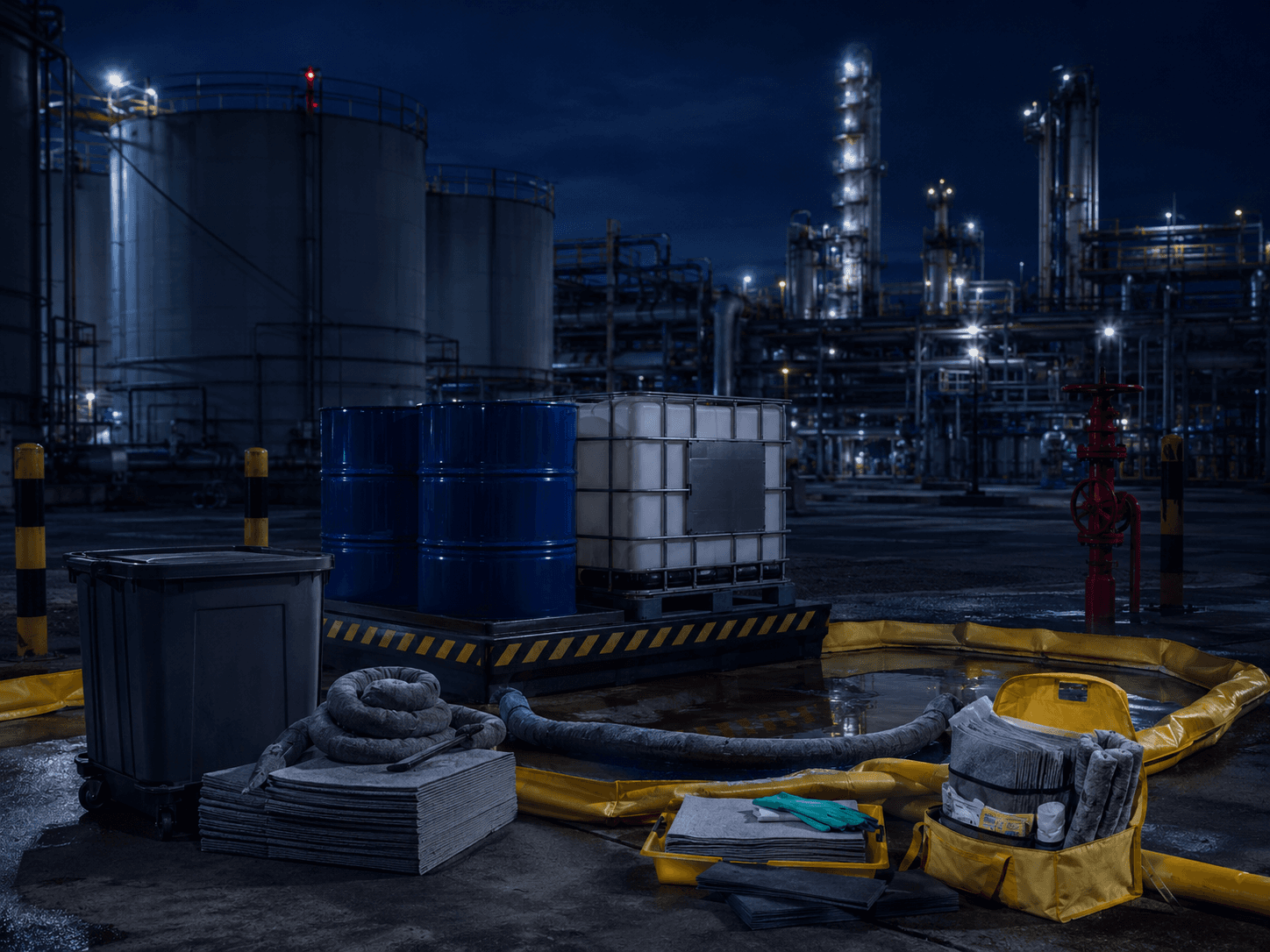 Elementos para control de derrames en entorno industrial